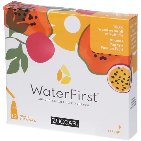 Zuccari WaterFirst Ananas, Papaya, Passion Fruit, 12 Stick-Pack da 1,5g, Aromatizzatore