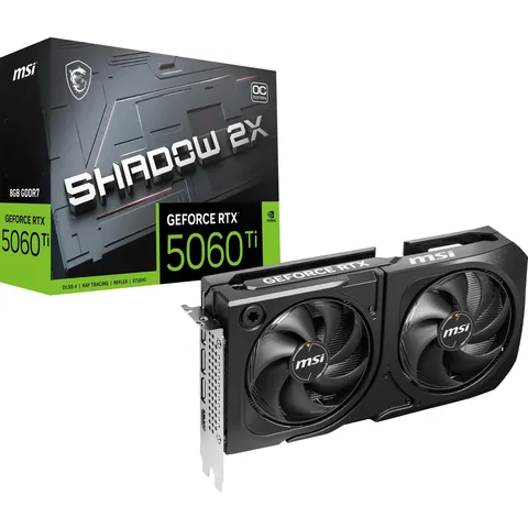 MSI GeForce RTX 5060 Ti 8G SHADOW 2X OC PLUS Scheda Grafica - GPU RTX 5060 Ti, 8GB GDDR7 (28Gbps/128-bit), PCIe 5.0 - Design termico a doppia ventola (2 x STORMFORCE FAN) - HDMI 2.1b, DisplayPort 2.1b