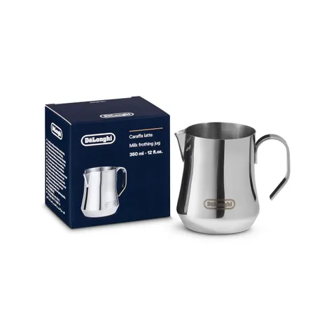 De'Longhi DLSC060 Milk Frothing Jug, Bricco per Montare il Latte con Comoda Impugnatura, Lattiera Ottima per Cappuccino, Caffellatte e Latte Macchiato, Capacità 350 ml, Acciaio Inossidabile