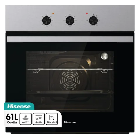 Hisense BI62120AX - Forno multifunzione, 3 manopole Push Pull, cavità 61 litri, 7
