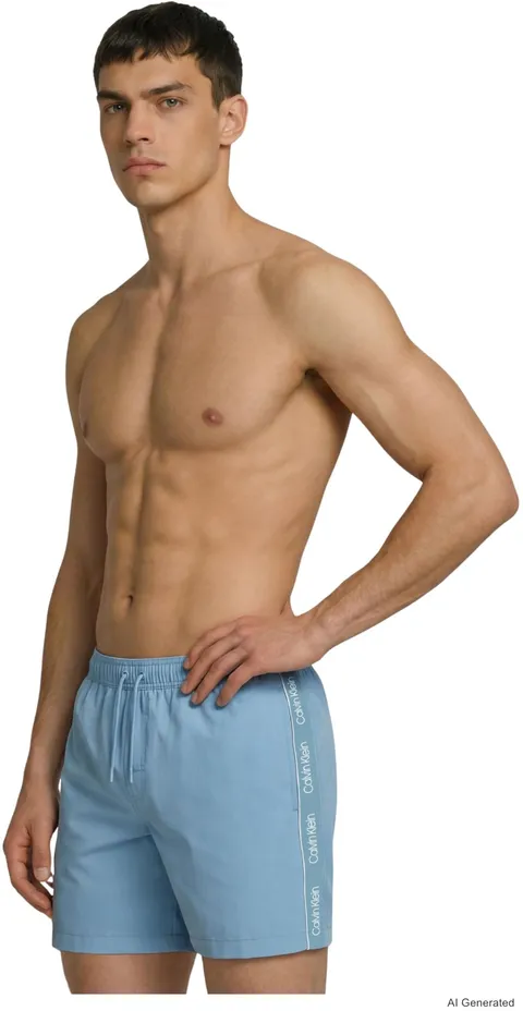 Calvin Klein Uomo Pantaloncino da Bagno Medium Drawstring Core con Cordoncino, Blu (Gulf