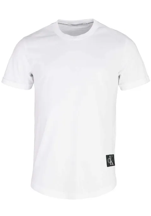 Calvin Klein T-Shirt Maniche Corte Uomo Badge Turn Up Sleeve Scollo Rotondo, Bianco (Bright White), XXS