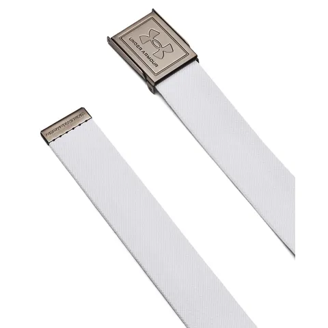 Under Armour Uomo Stretch Webbing Belt, Cintura uomo senza buchi resistente per sport e attività all'aria aperta, Cintura elastica da golf con fibbia regolabile,White/Halo Gray/Silver,OSFM