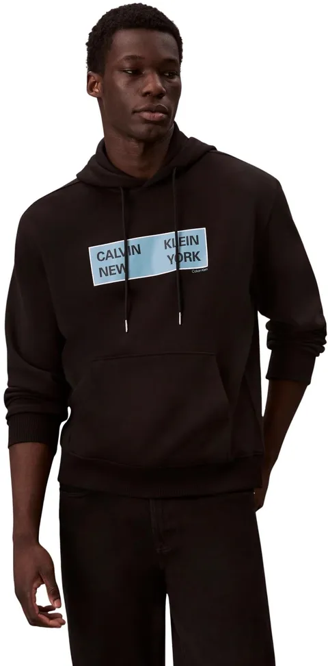 Calvin Klein Uomo Felpa con Cappuccio Terry Box Graphic Regular Fit, Nero (Black), L