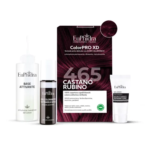 Euphidra - ColorPro XD 465, Castano Rubino, Colorazione Permanente con Acido Ialuronico