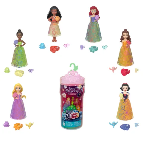 Mattel Disney Princess - Royal Color Reveal Serie festa in Giardino, mini bambola con 6