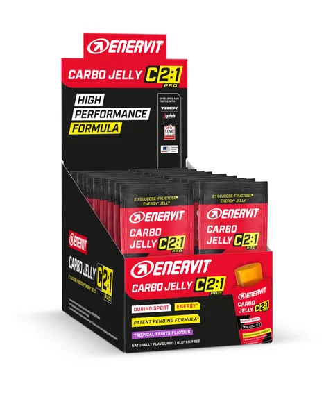 Enervit, Carbo Jelly C2:1PRO, Gelatine Energetiche, 30g di Carboidrati, Gusto Tropicale