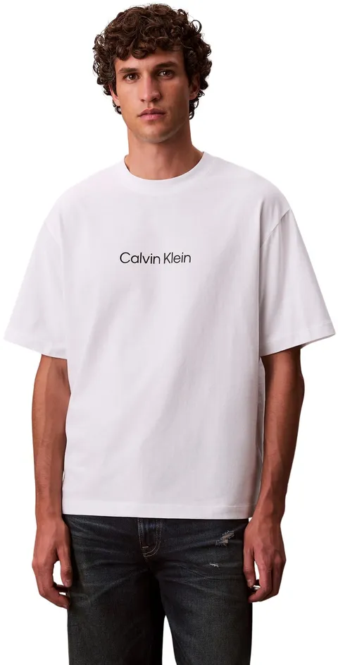 Calvin Klein T-Shirt da Uomo SS RLXD con Logo Standard CREWNK, Bianco (Bianco Brillante), L