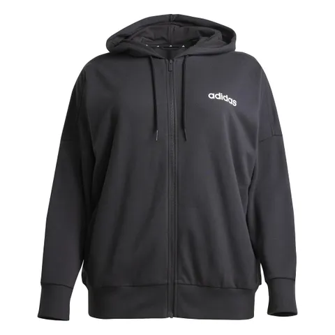adidas Donna Essentials Linear Full Zip French Terry Hoodie Sweatshirt, Black/White, M