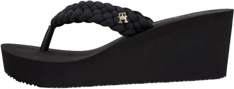 Tommy Hilfiger Donna Infradito Wedge Braided Summer con Tacco a Zeppa, Nero (Black), 42