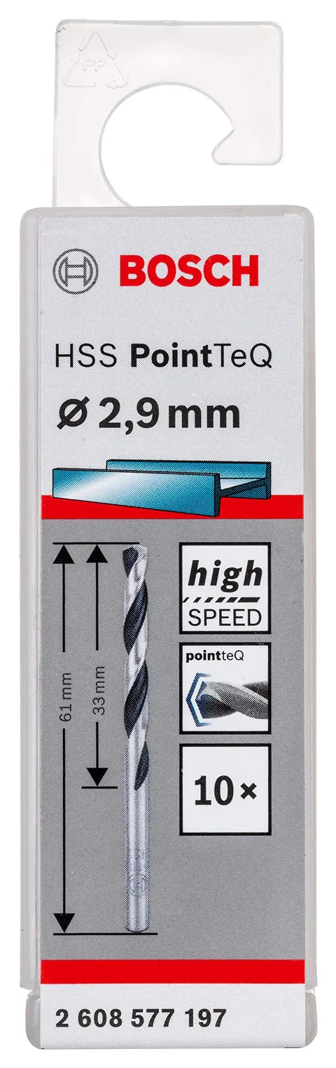 Bosch Accessories 2608577197 HSS PointTeQ (2,9 x 33 x 61 mm) - Set da 10 Pezzi di Punte