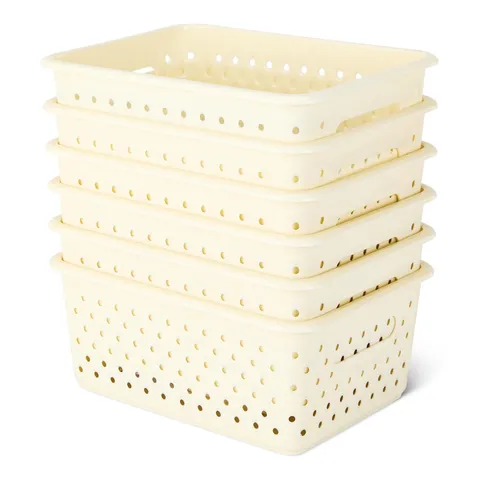 Amazon Basics - Cestini Decorativi In Plastica Senza BPA, 25,2 x 18.8 x 10,56, Avorio
