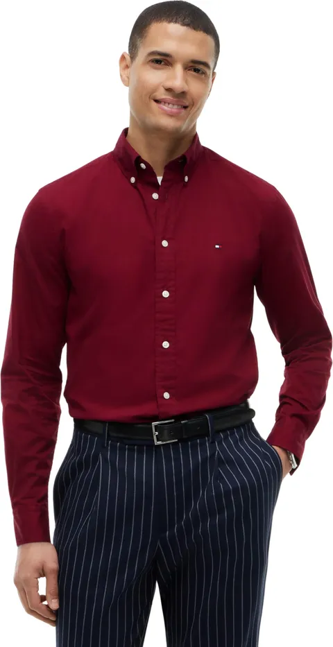 Tommy Hilfiger Camicia da Uomo Flex Popeline Solid RF MW0MW37550, L/S, Bordeaux, L