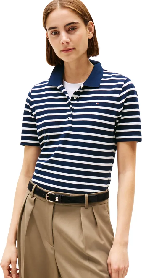 Tommy Hilfiger Maglietta Polo Maniche Corte Donna Regular Fit, Multicolore (Dark Night Navy/Ecru STP), XS