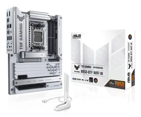 ASUS TUF Gaming B850-BTF WIFI W, Scheda Madre AMD ATX, 14+2+1 Fasi di Alimentazione, Slot DDR5, PCIe 5.0 Ready, 3 slot M.2, WiFi 7, Realtek 2.5Gb, USB-C, HDMI, DisplayPort, BIOS Flashback e Aura Sync