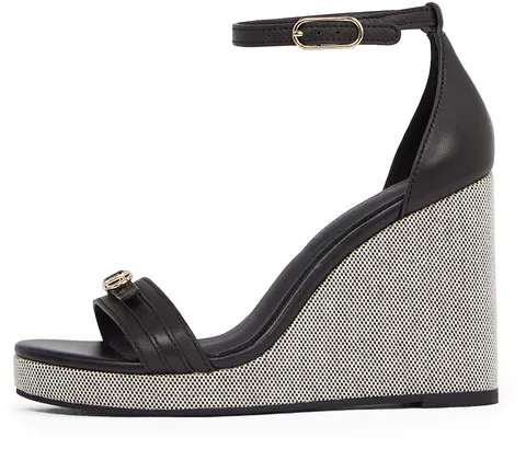 Tommy Hilfiger Donna Espadrillas Wedge Sandal Leather in Pelle, Nero (Black), 41
