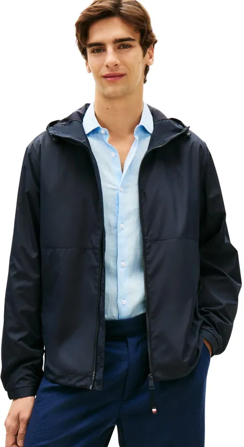 Tommy Hilfiger Uomo Giacca a Vento Branded Hooded con Cappuccio, Blu (Desert Sky), L