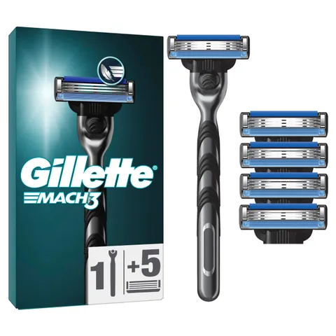 Gillette Mach3 Regolabarba Uomo, Lame Rasoio a Mano Libera, 1 Manico e 5 Lamette da Barba