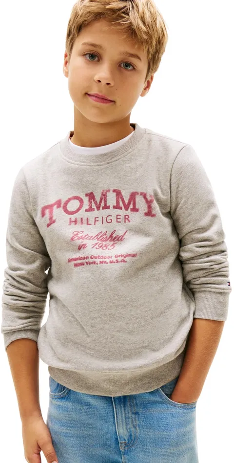 Tommy Hilfiger Felpa da Bambino con Stampa Sfumata Tommy KB0KB10337 Pullover Felpa, Grigio (Mid Grey Heather), 8 Anni, Grigio (Mid Grey Heather), 8 Anni