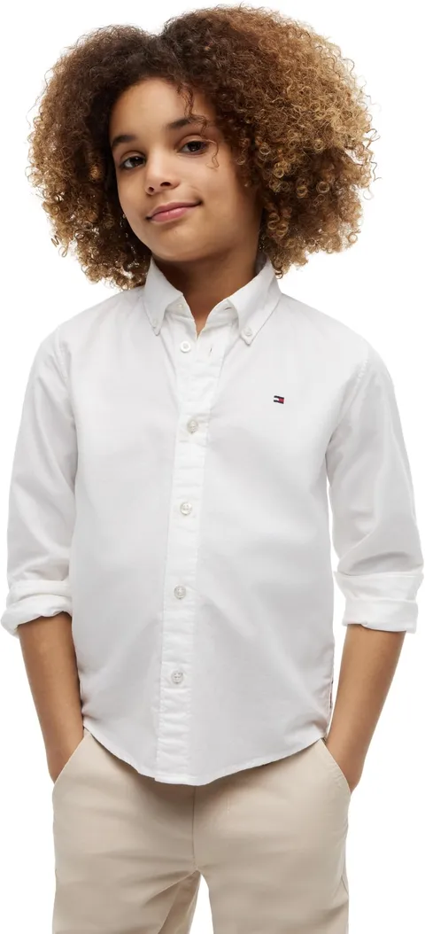 Tommy Hilfiger Ragazzo Flag Oxford Camicia LS KB0KB10192 L/S Camicia, Bianco (Bianco), 5 Anni, Bianco (Bianco), 5 Anni