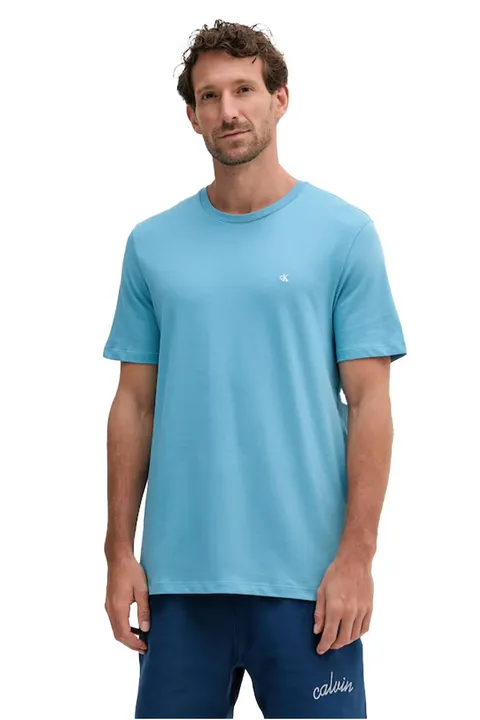 Calvin Klein Uomo T-Shirt Maniche Corte Smooth Solid Tee con Scollo Rotondo, Blu (Blue Steam), XS