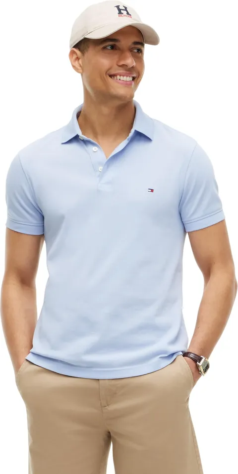 Tommy Hilfiger Uomo Maglietta Polo Maniche Corte 1985 Slim Fit, Blu (Breezy Blue), L
