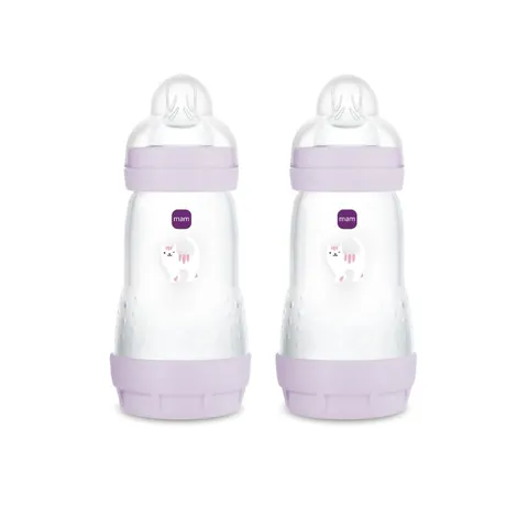 MAM Biberon Easy Start 260 ml (Set da 2), Kit da 2 biberon anticolica per allattamento misto, Riduce le bolle d'aria e il rischio di coliche, Accessori neonati 2+ mesi con tettarella misura 2, Rosa