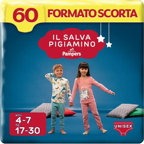 Pampers Il Salva Pigiamino 4-7 anni, Taglia S/M (17-30 kg), Enuresi Notturna, Dispositivo Medico, Mutandina, 60 Pannolini Bambino