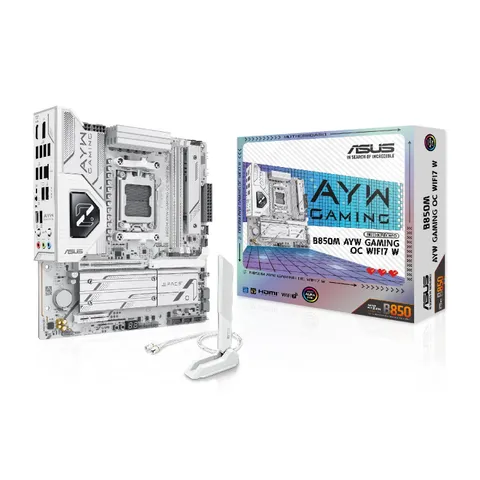 ASUS B850M AYW GAMING OC WIFI7 W, Scheda Madre AMD Micro-ATX, 12+2+1 Fasi Alimentazione, DDR5, PCIe 5.0, 3 Slot M.2, Wi-Fi 7, Ethernet Realtek 2.5Gb, USB-C da 20 e 10 Gbps, BIOS FlashBack, Aura Sync