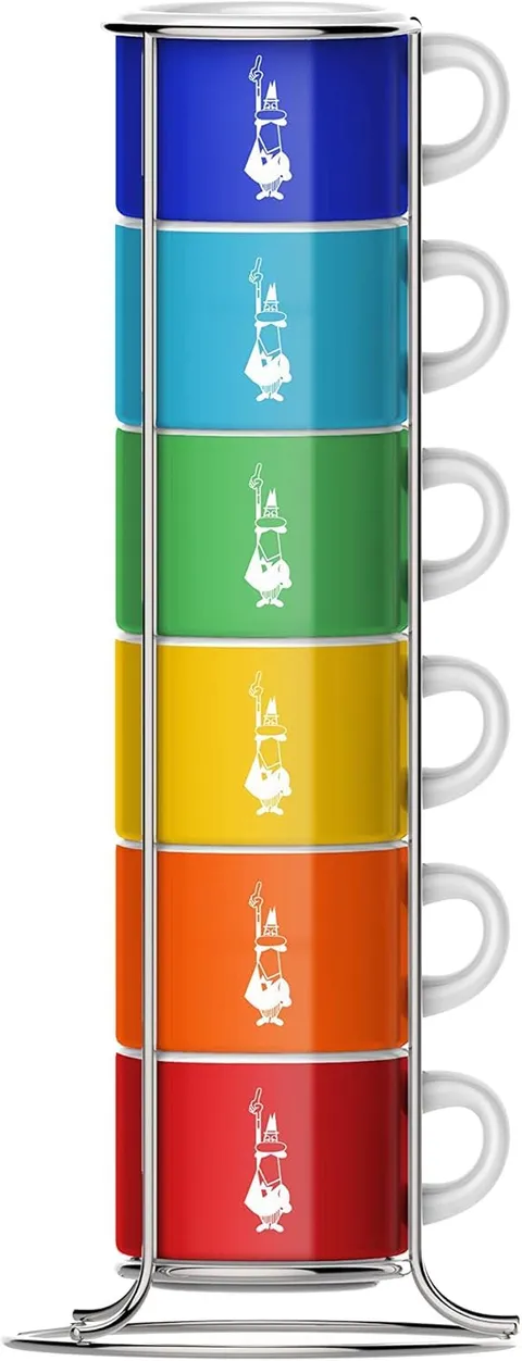 Bialetti Sei Tazzine Impilabili, Multicolore, Porcellana, Multicolore, 9 x 9 x 28.5 cm