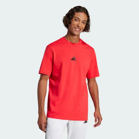 adidas Uomo Essentials Small Logo Single Jersey Shirt, Pure Ruby/Black, M