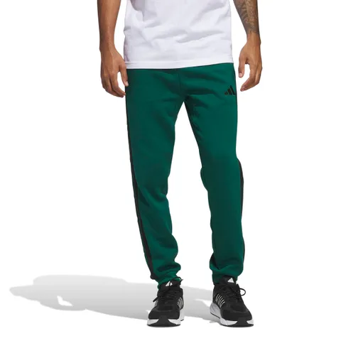 adidas Uomo Essential Three Stripes Fleece Pants, Collegiate Green/Black, XXL