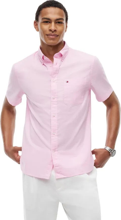 Tommy Hilfiger Uomo Camicia Light Oxford Solid Shirt Maniche Corte, Rosa (Rose Petal), XXL
