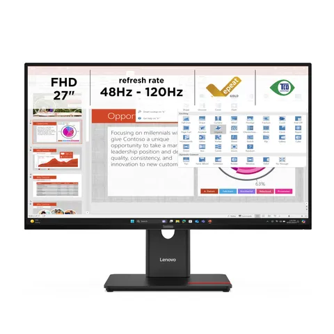 Lenovo ThinkVision T-series, monitor professionale Full HD da 24", schermo IPS ad alta fedeltà, frequenza variabile fino a 120Hz e base ergonomica regolabile - Nero