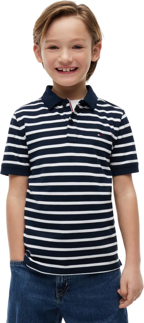 Tommy Hilfiger Bambino Maglietta Polo Maniche Corte Flag Regular Fit, Blu (Navy Stripe)