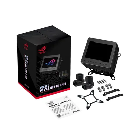ASUS ROG Ryujin III WB, Sistema di Raffreddamento ad Acqua ad Anello Aperto, Water Block con 178 Alette di Micro-Raffreddamento, Schermo LCD da 3,5" con Elementi a Tema ROG, Nero