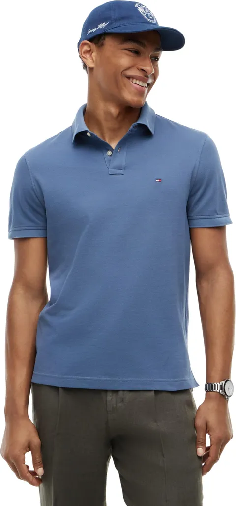 Tommy Hilfiger Uomo Maglietta Polo Maniche Corte Regular Fit con Chiusura con Bottoni, Blu (Aegean Sea), L
