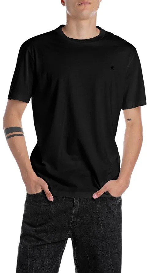 Replay Maglietta Basic da Uomo Girocollo a Maniche Corte, 098 Nero, XS