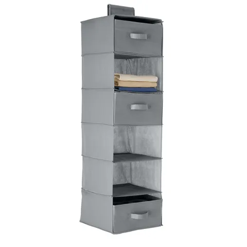 Amazon Basics Scaffale da appendere nell’armadio con 3 cassetti removibili, 6 livelli