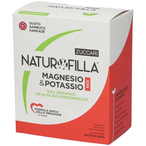 Zuccari Naturofilla Magnesio&Potassio Red, 28 Stick-Pack da 8g, Gusto Sambuco-Karkadè