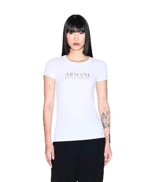 Armani Exchange Maglietta da Donna Salin de Giraud, con Logo Dorato, Taglia XXL