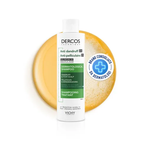 Vichy Dercos, Shampoo Anti-Forfora DS, Per Capelli da Normali a Grassi, Azione