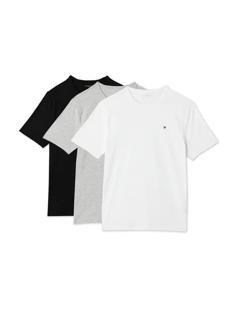 Tommy Hilfiger Maglietta da Uomo 3P SS Tee UM0UM03870 S/S, Multicolore (Grigio mélange/Nero/Bianco), XS