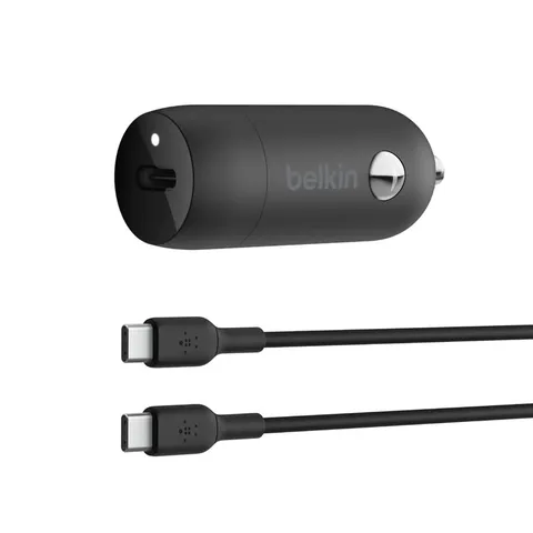 Belkin BoostCharge Caricabatteria da auto rapido da 30 W, design compatto con porta USB-C
