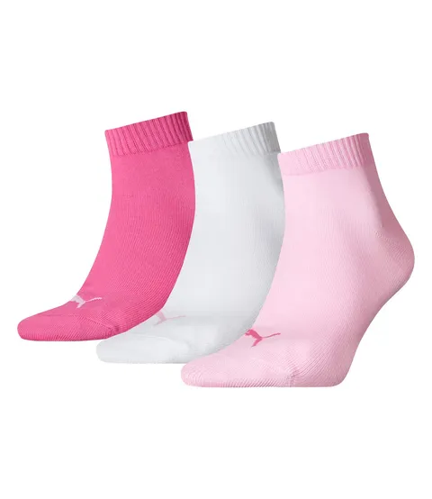 PUMA Quarter Plain 3P, Calzini Unisex - Adulto, Pink Lady, 39-42