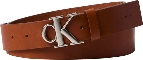 Calvin Klein Uomo Cintura Buckle Smooth con Fibbia con Monogramma, Marrone (Ck