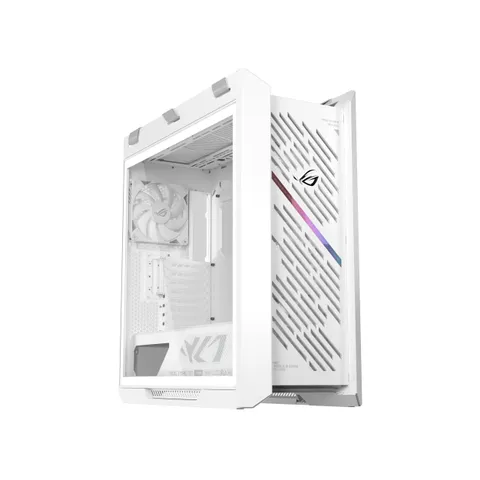 ASUS ROG Strix Helios II GX601S WHITE, Case Gaming EATX in Alluminio, Vetro Temperato ai Lati, Design a Griglia di Diamanti e Filtro 3D, 4 Ventole ARGB Preinstallate, Cinghie per il Trasporto, Bianco