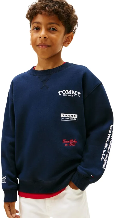 Tommy Hilfiger C-NK KB0KB10031 Felpa Pullover Bambino, Multistampa, Blu (Dark Night Navy), 16 Anni, Blu (Dark Night Navy), 16 Anni
