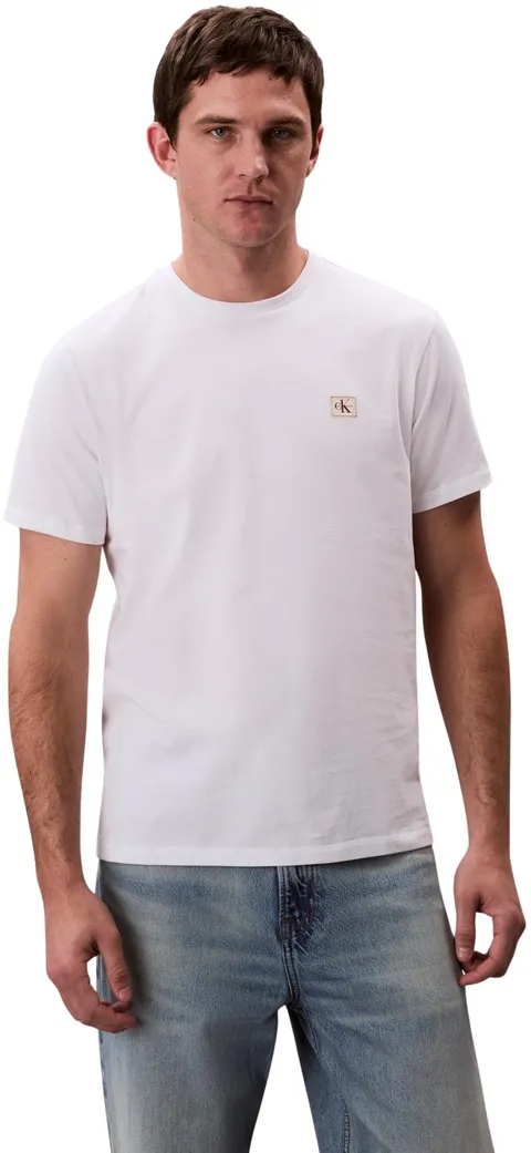 Calvin Klein Uomo T-Shirt Maniche Corte Badge Jersey Classic Tee in Cotone, Bianco (Bright White), XS