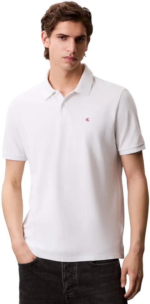 Calvin Klein Uomo Maglietta Polo Maniche Corte Monogram Pique in Cotone, Bianco (Blanc De